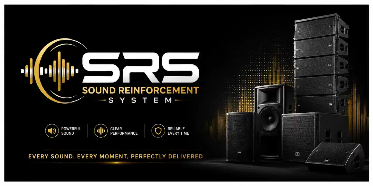 Professional sound reinforcement system with speakers and mixer