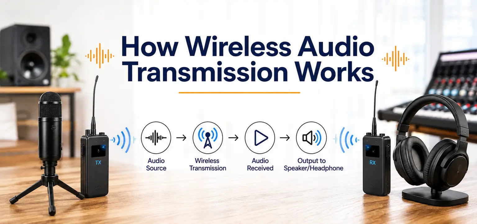 Wireless audio transmission with a microphone and receiver
