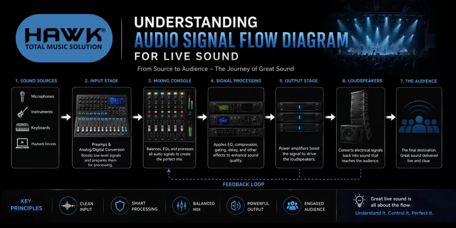 Audio signal flow diagram for a live sound system