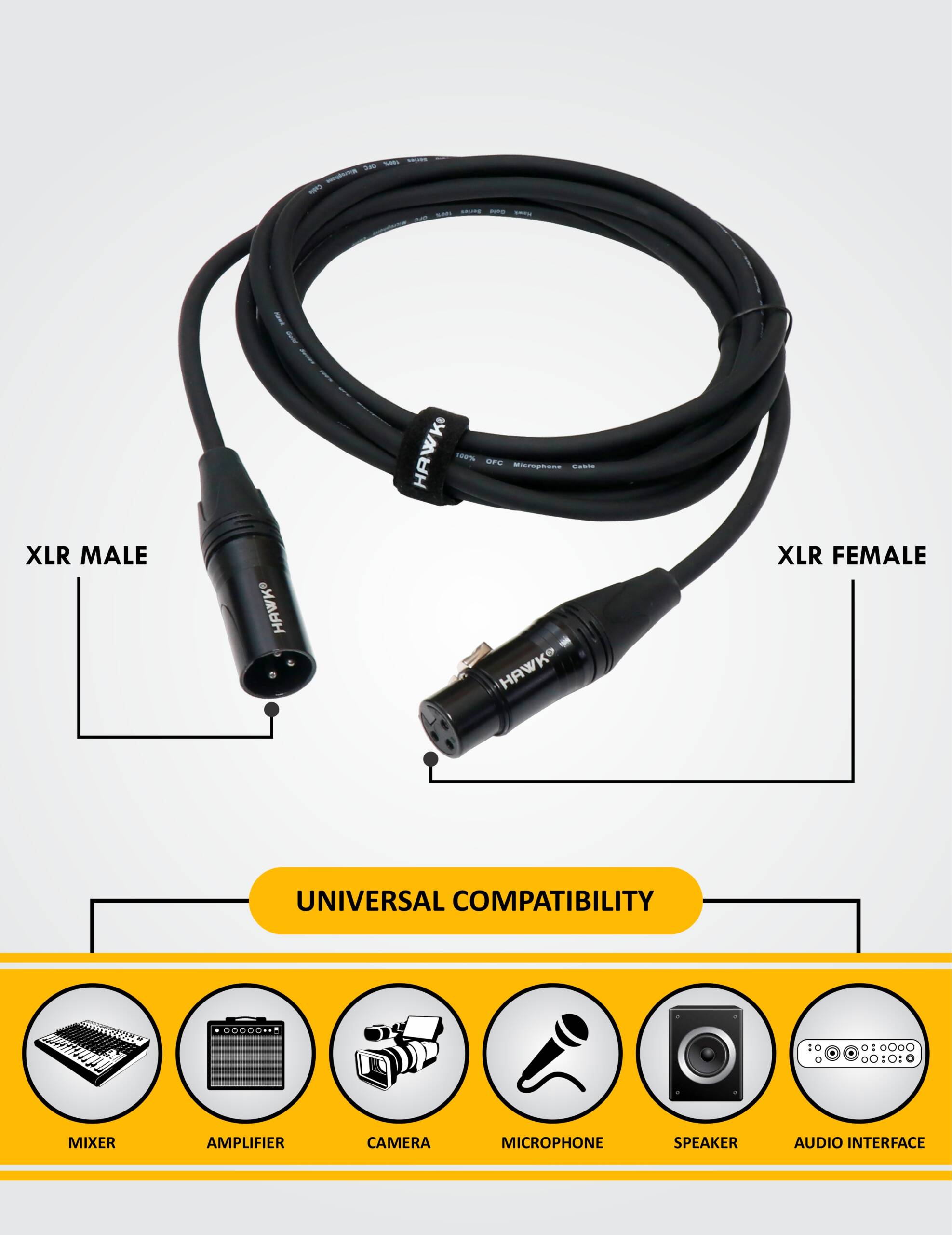 Hawk SXFG-010 Gold Series XLR male to XLR female balanced cable, 3 meter