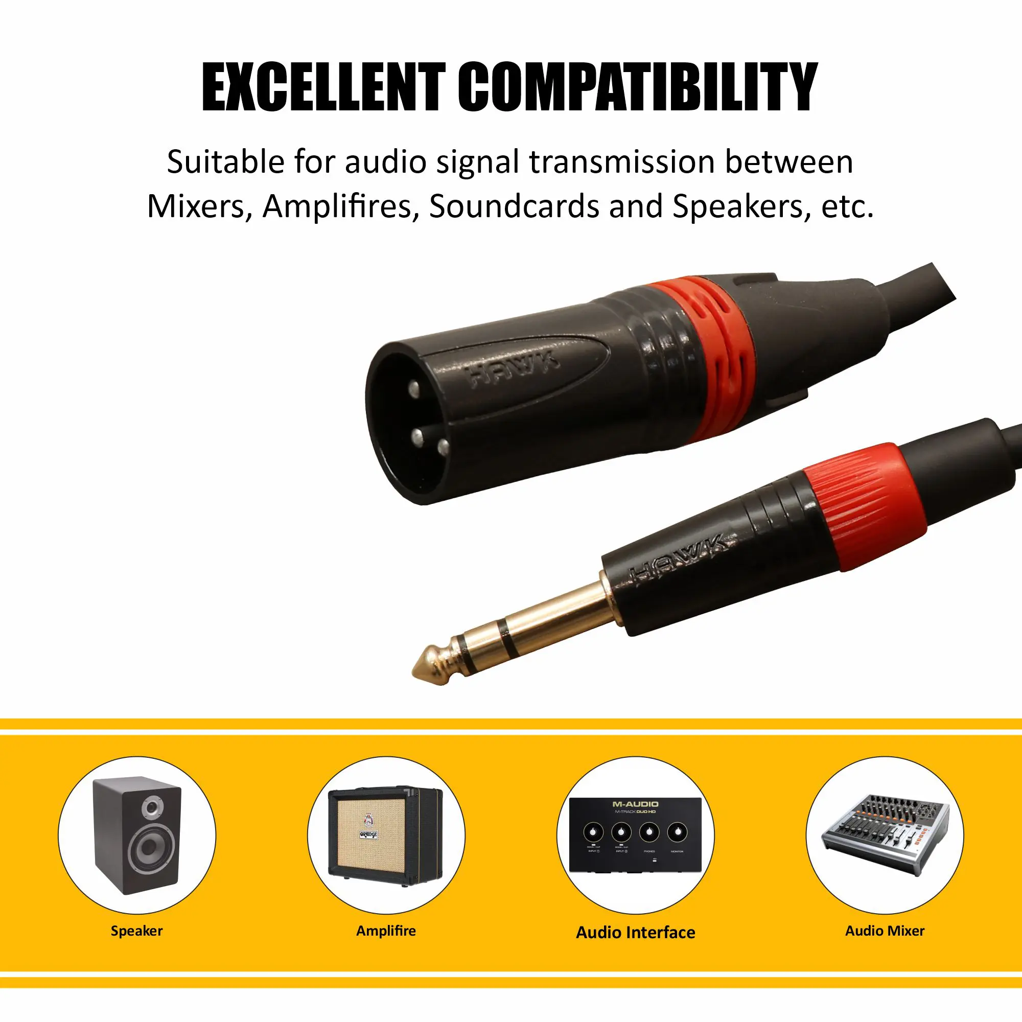 HAWK HXSPLU05 Premium Series XLR male to TRS male audio cable with Hawk connectors