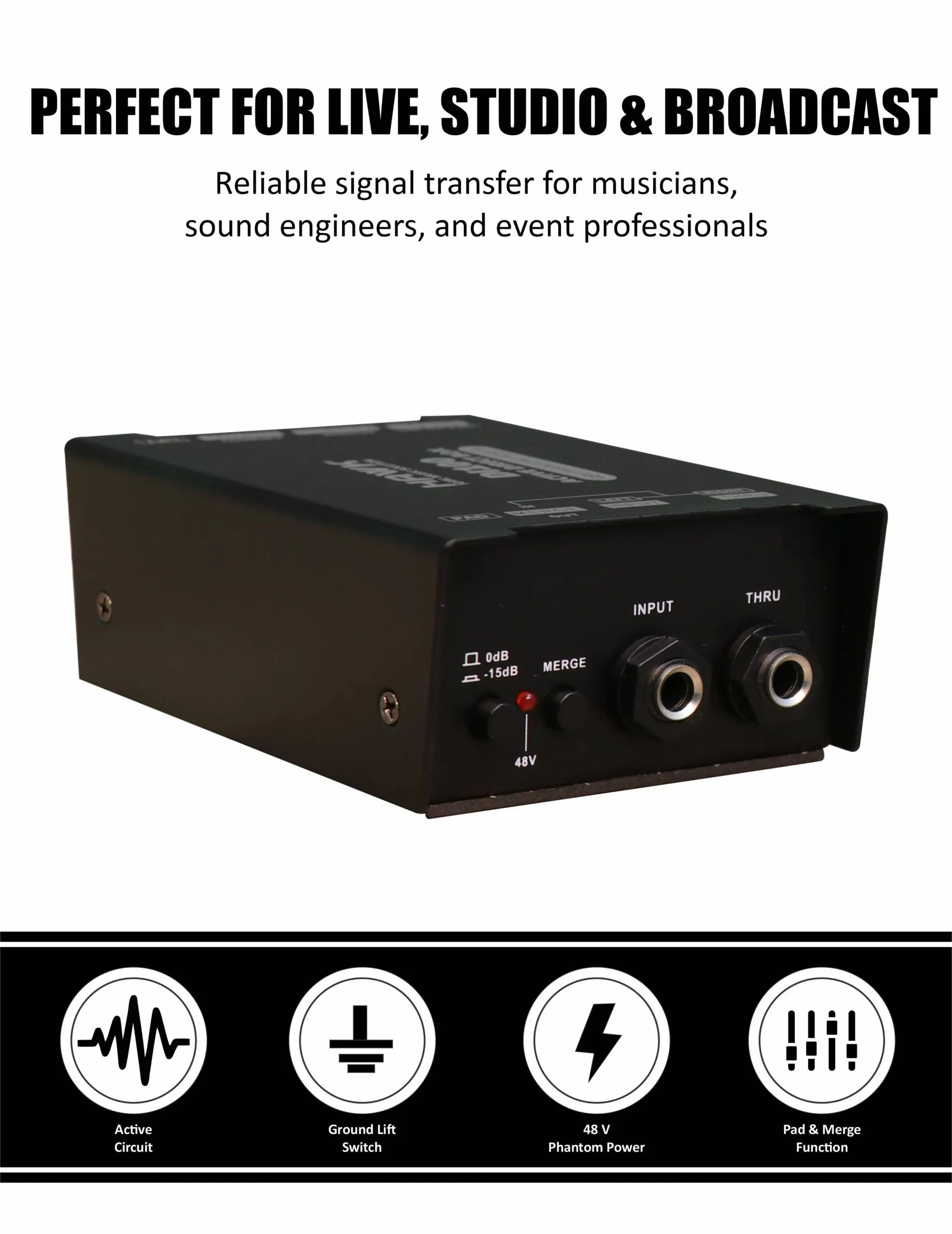 HAWK DI 100 Active Direct Box with Ground Lift and L/R Merge Switch