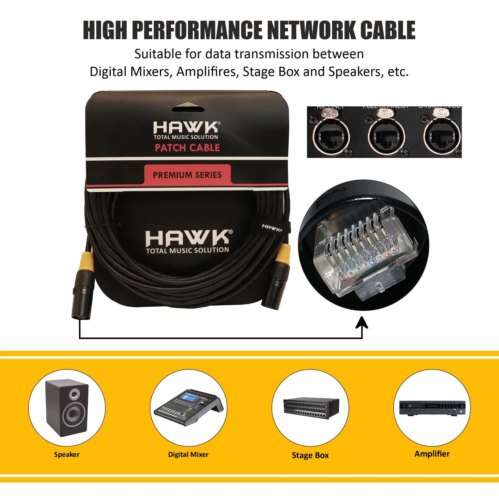HSBRJ45LU10 CAT6 RJ45 Cable With Black Hawk Shell 10M