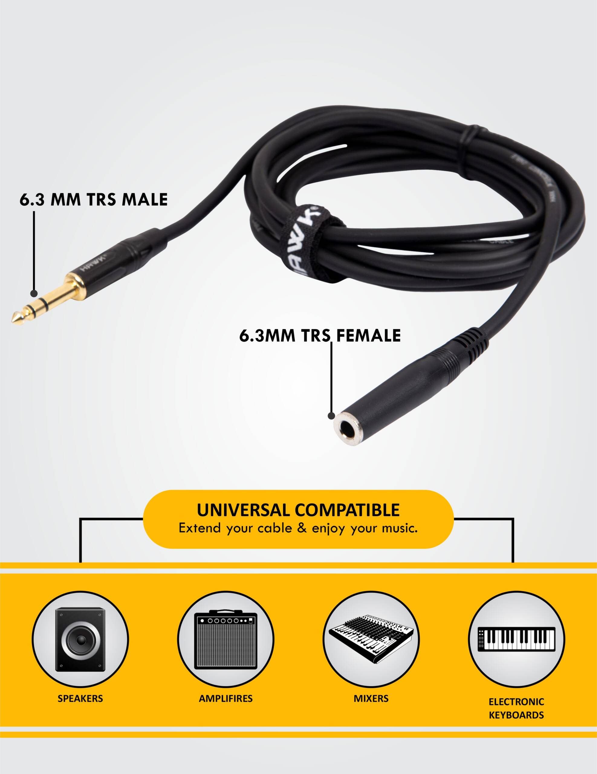 Hawk SFSLU03 – 6.3 MM TRS MALE TO 6.3MM TRS FEMALE – 3Meter