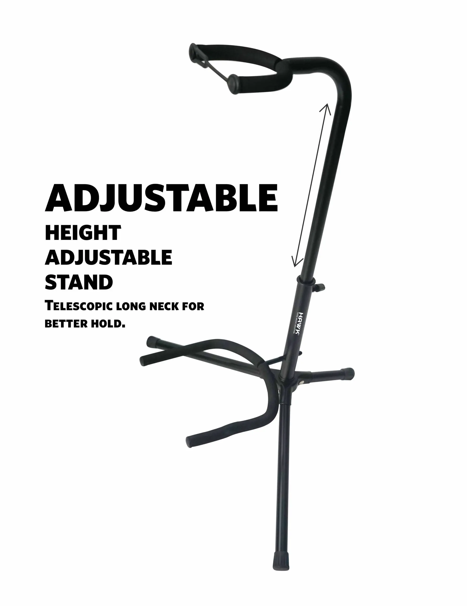 Hawk HGS002 height-adjustable guitar stand with security strap and non-slip feet