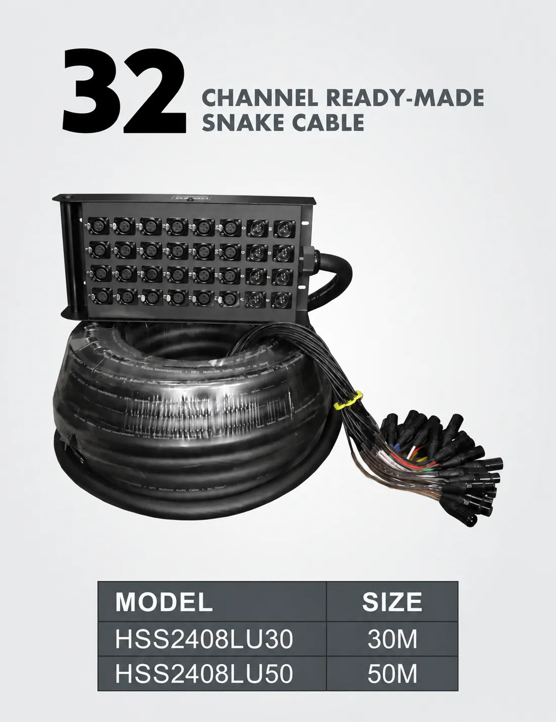 HSS2408LU30 32 Channel Snake Cable with Stage Box with 24 in and 8 out, 30 Meters, Balanced Cable