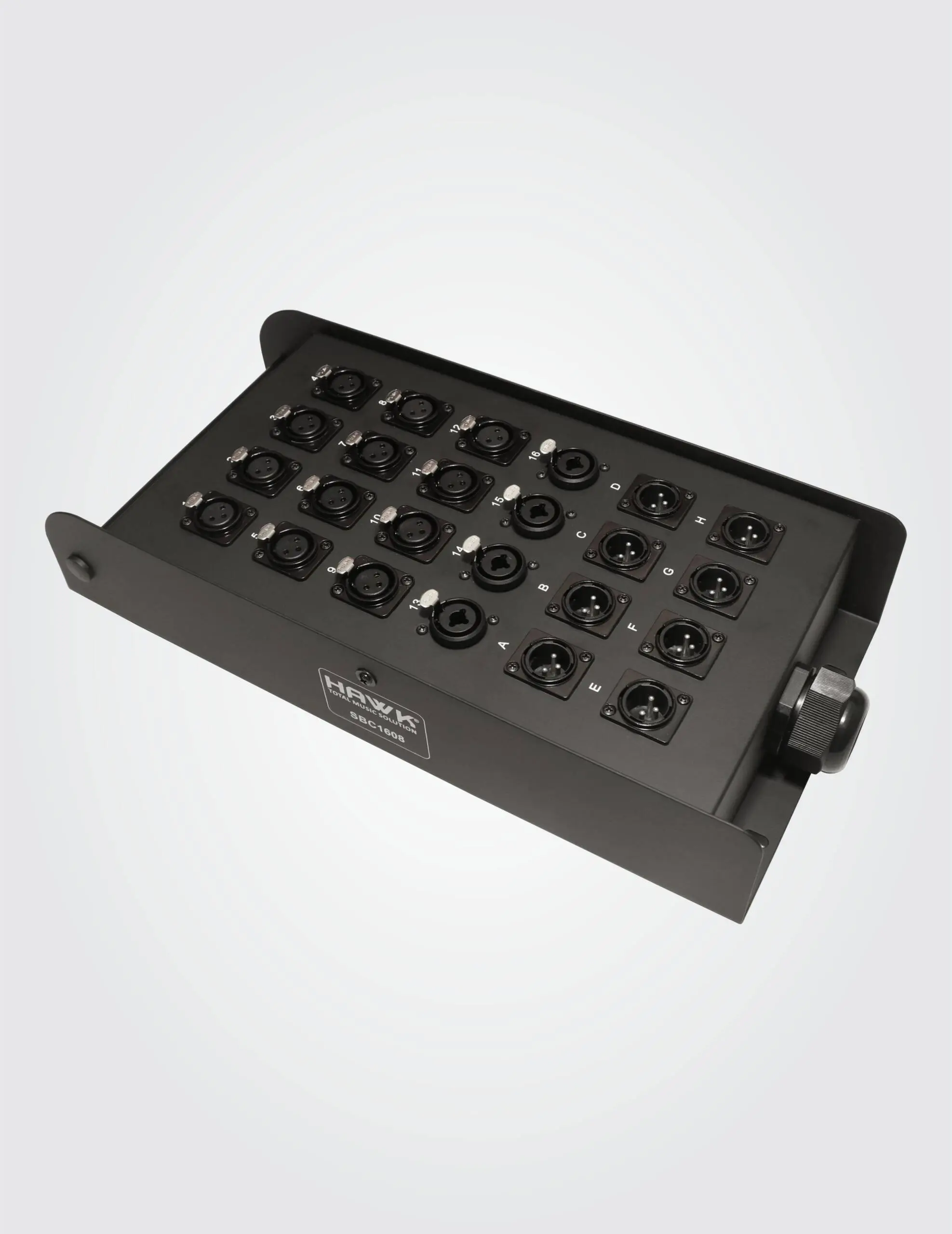 Hawk SBC1608 heavy-duty stage box with 16 inputs and 8 XLR male outputs