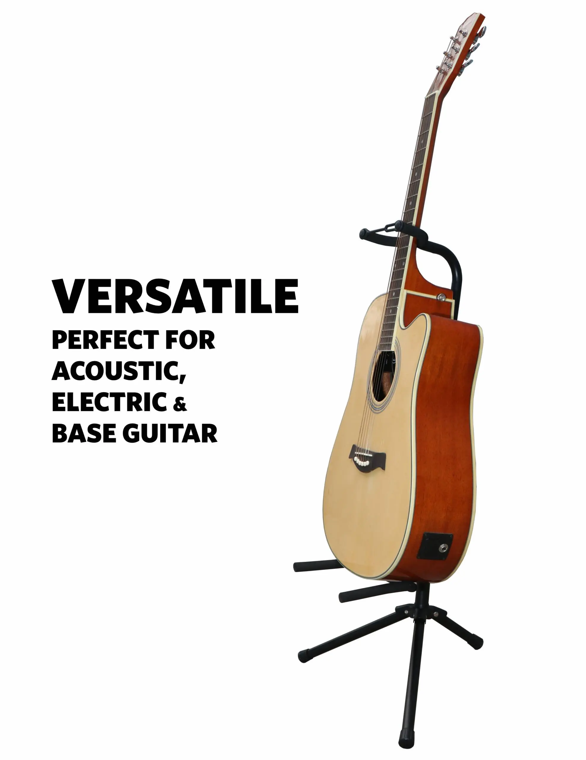 Hawk HGS002 height-adjustable guitar stand with security strap and non-slip feet
